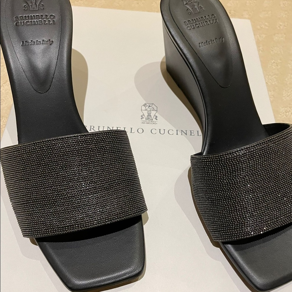 NEW Brunello Cucinelli Monili Wedge Slide 39.5